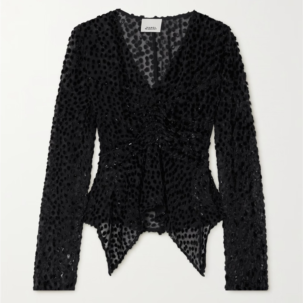 ISABEL MARANT SZ 40 | US 8
Ulietta metallic devoré-velvet blouse black NWT